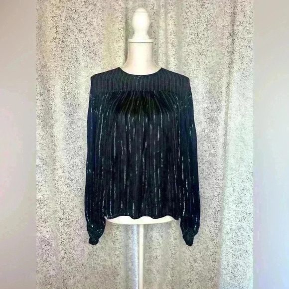 Soft organza black with silver thread smock blouse - Picture 2 of 2